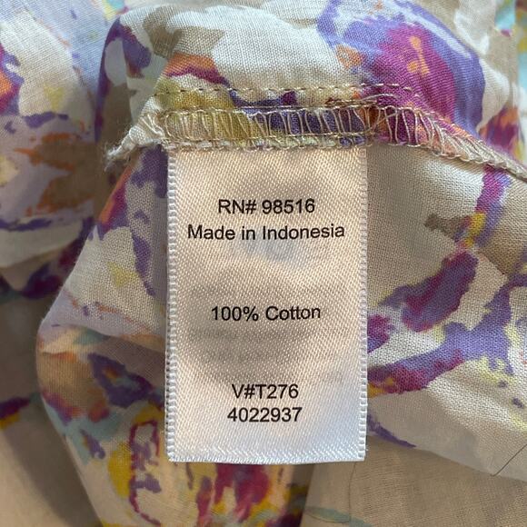 Coldwater Creek No Iron Button Top Womens Size 2X Tan Watercolor Floral Shirt - Picture 6 of 8